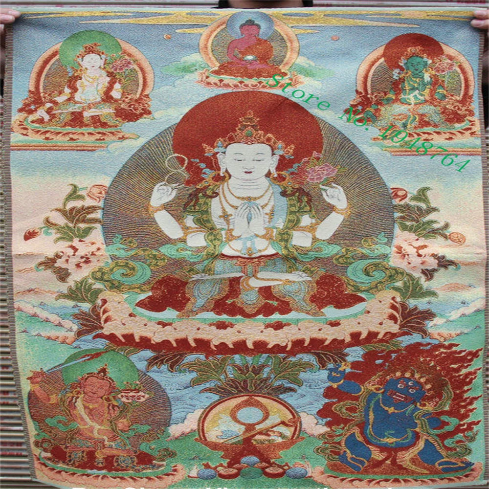 Tibetan Buddha Nepal Thangka brocade silk embroidered four arm Guanyin Bodhisattva Buddha White Tara
Tibetan Buddha Nepal Thangka brocade silk embroidered four arm Guanyin Bodhisattva Buddha White Tara