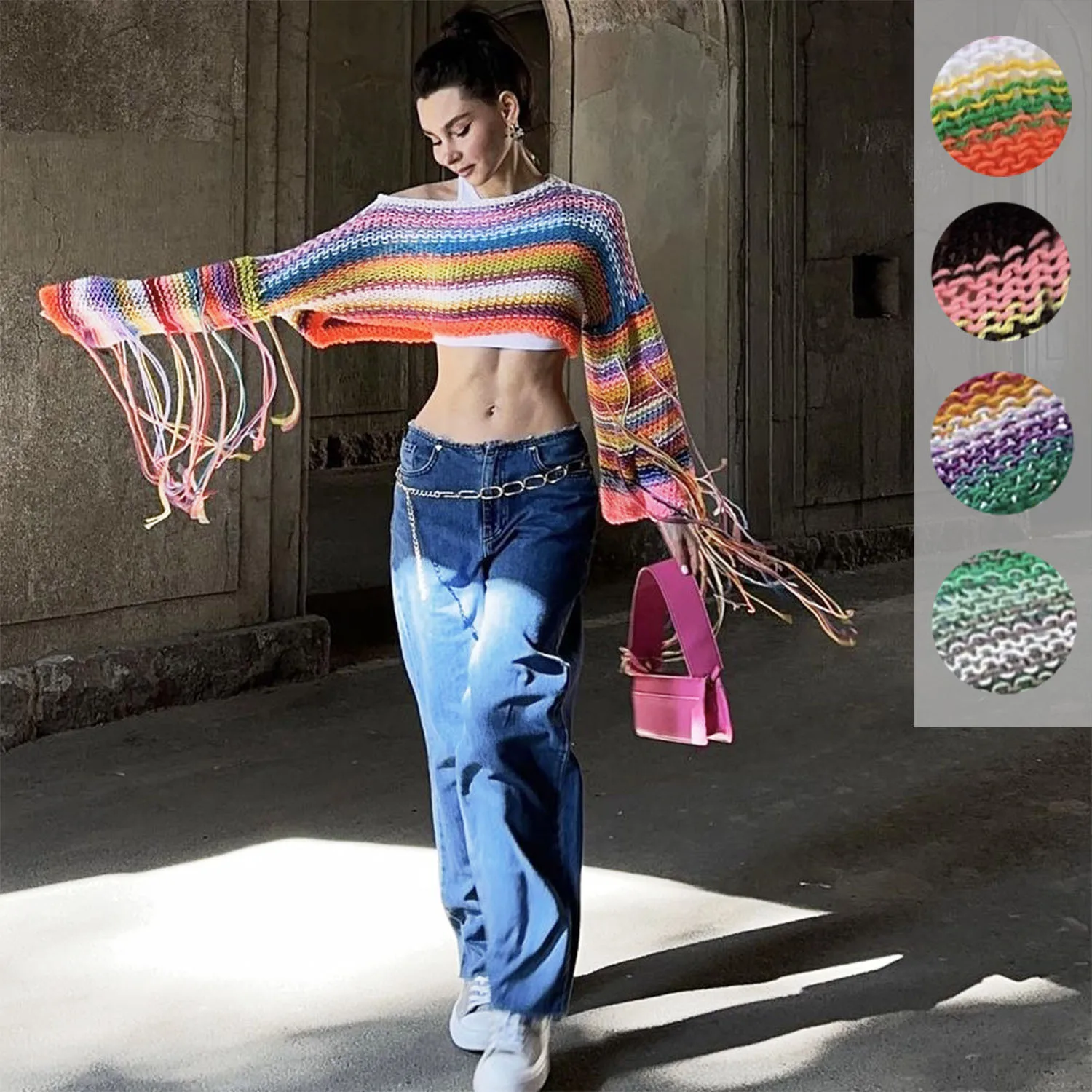 Burst women's rainbow color fringe big swing bat sleeve holiday wind beach beach loose sweater S-XL 4 colors
Burst women's rainbow color fringe big swing bat sleeve holiday wind beach beach loose sweater S-XL 4 colors