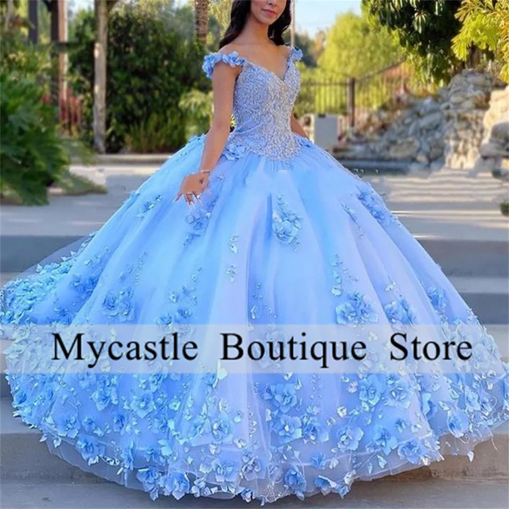 2023 Blue Floral 3D Flowers Quinceanera Dresses 2023 Prom Dress V-neck Flower Straps Beaded Corset Back Sweet 15 16 Girls Dress
2023 Blue Floral 3D Flowers Quinceanera Dresses 2023 Prom Dress V-neck Flower Straps Beaded Corset Back Sweet 15 16 Girls Dress