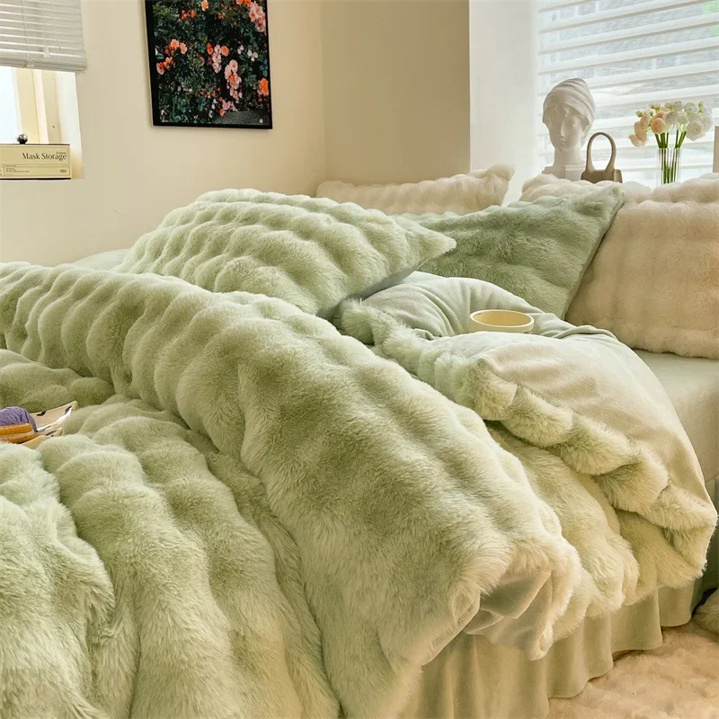 Rabbit Fur Four Piece Set, Rex Rabbit Fur Double Sided Thickened Three Piece Set, Winter Warm Milk Baby Quilt
Rabbit Fur Four Piece Set, Rex Rabbit Fur Double Sided Thickened Three Piece Set, Winter Warm Milk Baby Quilt