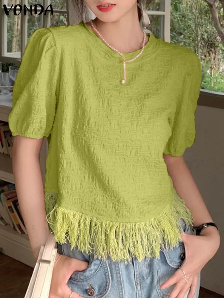 Women VONDA Elegant Tassel Casual Blouses Summer Tops 2023 Fashion Short Sleeve Round Neck Solid Color Shirts Loose Blusas Femme
Women VONDA Elegant Tassel Casual Blouses Summer Tops 2023 Fashion Short Sleeve Round Neck Solid Color Shirts Loose Blusas Femme