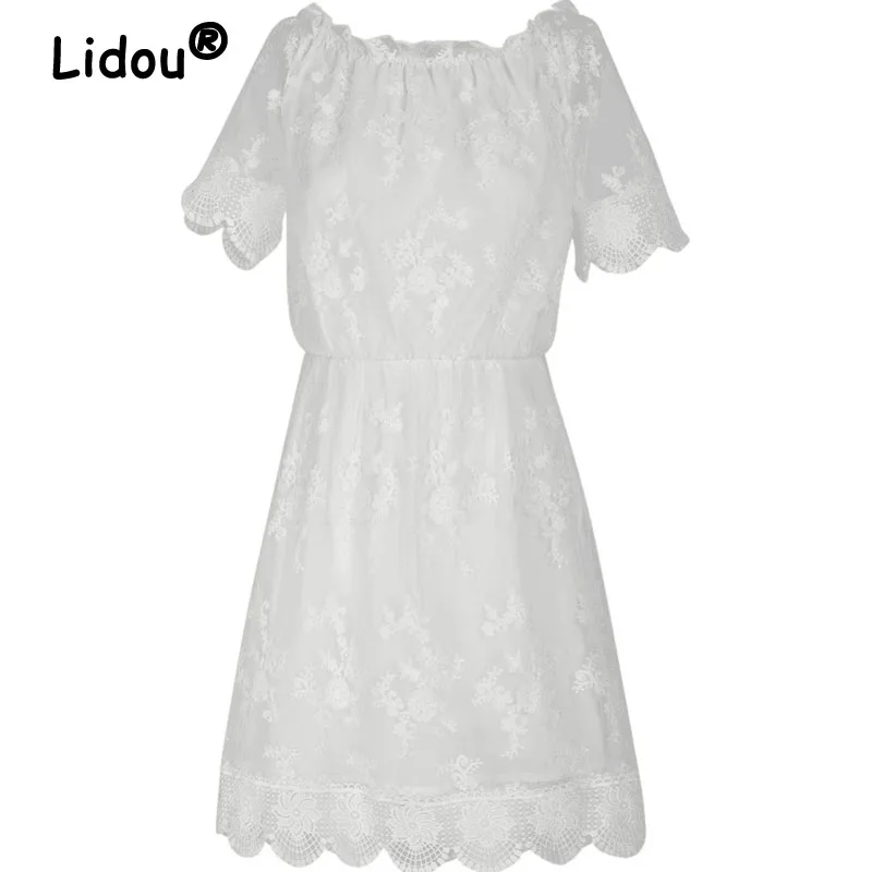 Lace Straight Shoulder Elegance Casual 2022 Women Summer Refreshing Street Casual Round Neck Solid Color Ruffles Mini Dress
Lace Straight Shoulder Elegance Casual 2022 Women Summer Refreshing Street Casual Round Neck Solid Color Ruffles Mini Dress