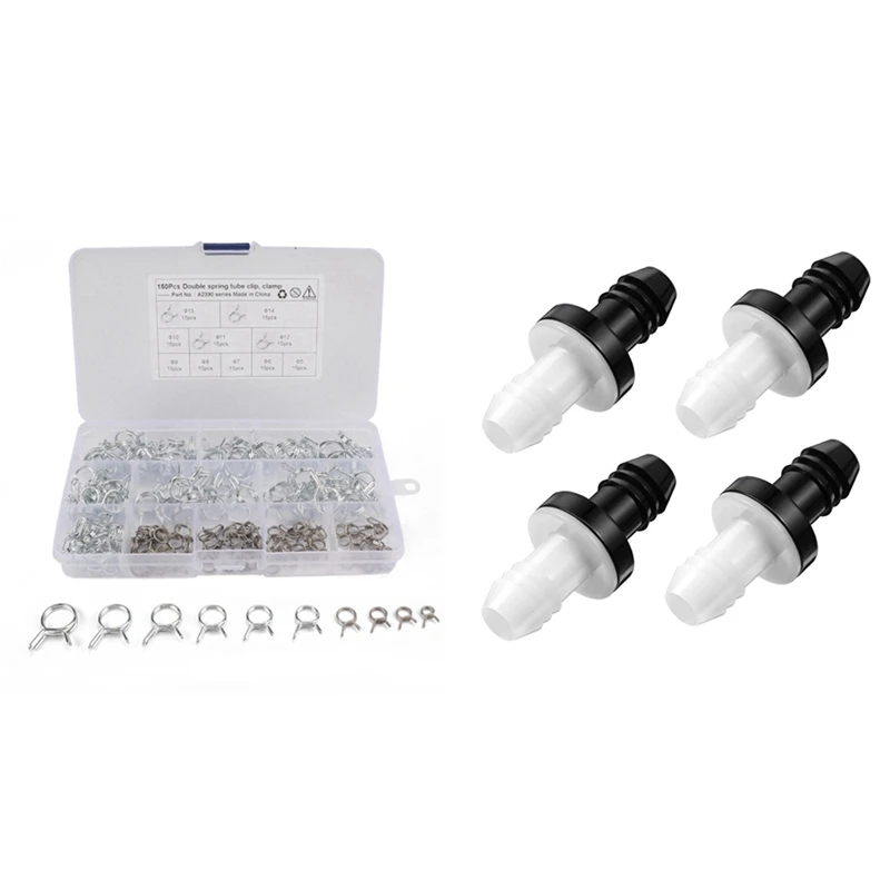 150Pcs Stainless Steel Spring Clip Hose Clamp & 4Pcs Check Valve 3/8 Inch 10 mm ABS Plug-In Check Valve
150Pcs Stainless Steel Spring Clip Hose Clamp & 4Pcs Check Valve 3/8 Inch 10 mm ABS Plug-In Check Valve