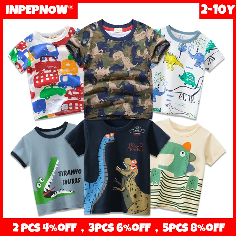 

INPEPNOW Summer Children Clothing Boys T Shirt Cotton Dinosaur Short Sleeve Kids Tshirts Boy Casual Cute T-shirt 2-10Y DX-CZX279