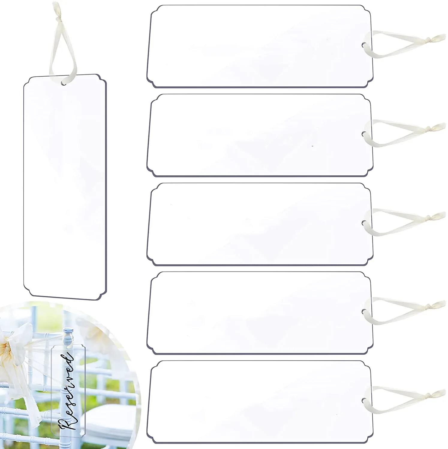 6Pcs/Set Acrylic Tags Reserved Signs Blank Wedding Chair Seat Sheer Ribbon Clear Chairs Wedding Chairs Reserved Table Signs
6Pcs/Set Acrylic Tags Reserved Signs Blank Wedding Chair Seat Sheer Ribbon Clear Chairs Wedding Chairs Reserved Table Signs