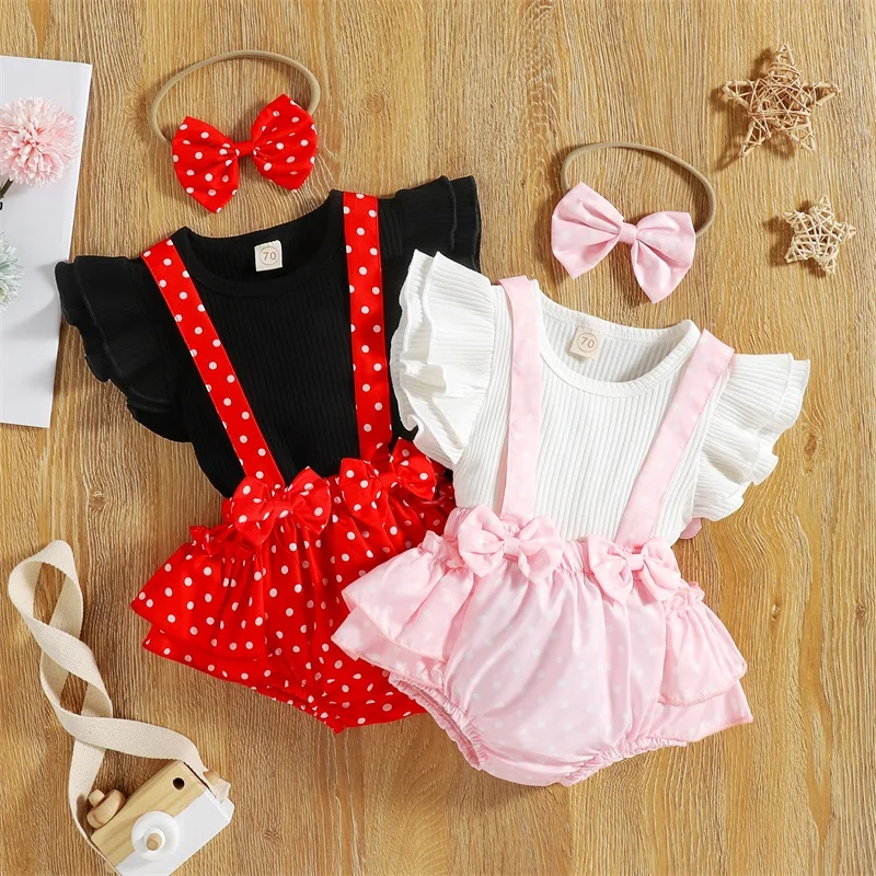 Baby Girl's Jumpsuit Suit Solid Color Flying Sleeves Rib Tops Dots Suspender Skirt Bow Headband
Baby Girl's Jumpsuit Suit Solid Color Flying Sleeves Rib Tops Dots Suspender Skirt Bow Headband