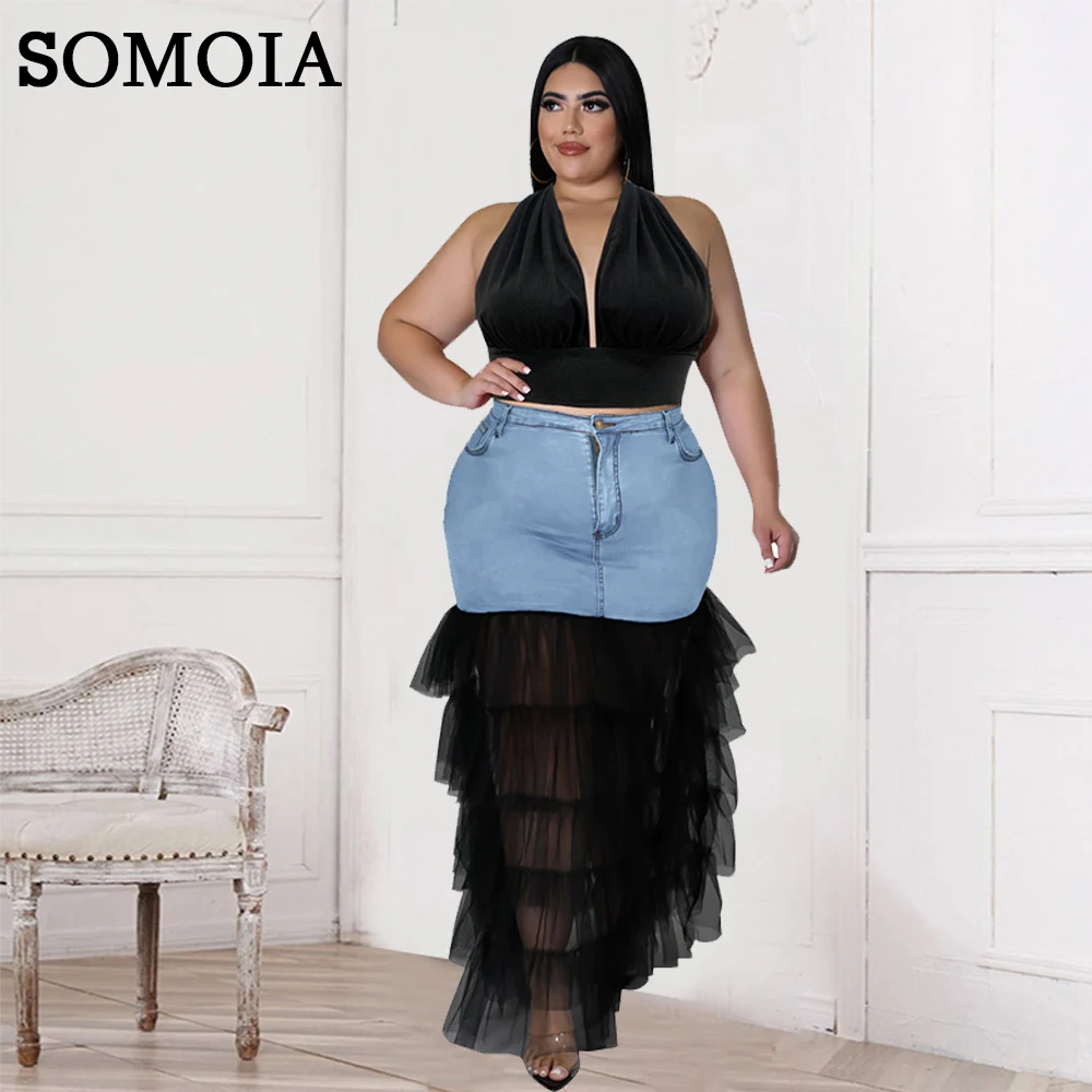 SOMOIA XL-5XL Two Piece Set Plus Size Women Clothing Washed Denim Splicing Mesh Sexy Skirt Knit Vest Set Wholesale Dropshipping
SOMOIA XL-5XL Two Piece Set Plus Size Women Clothing Washed Denim Splicing Mesh Sexy Skirt Knit Vest Set Wholesale Dropshipping
