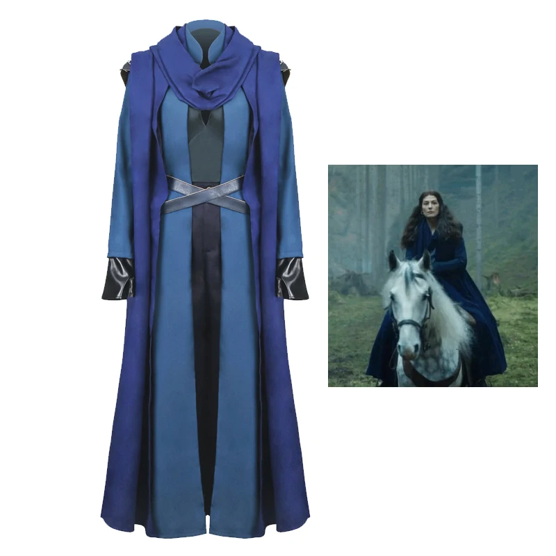 

The Wheel of Time Moiraine Damodred Cosplay Cape Cloak Woman Blue Coat Witch Medieval Dress Up Halloween Party For Adult Outfits