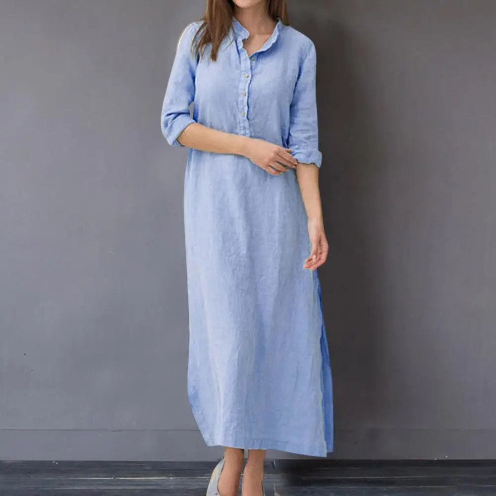 Hot!Stand Collar Buttons Half Placket Slant Pockets Side Split Hem Vintage Dress Long Sleeve Simple Midi Dress Female Clothing
Hot!Stand Collar Buttons Half Placket Slant Pockets Side Split Hem Vintage Dress Long Sleeve Simple Midi Dress Female Clothing