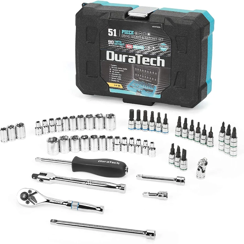 1/4" Socket Set, 51 Piece Tool Set Including Standard(SAE) and Metric Sockets,Bit Sockets,Ratchet and Universal Joint
1/4" Socket Set, 51 Piece Tool Set Including Standard(SAE) and Metric Sockets,Bit Sockets,Ratchet and Universal Joint