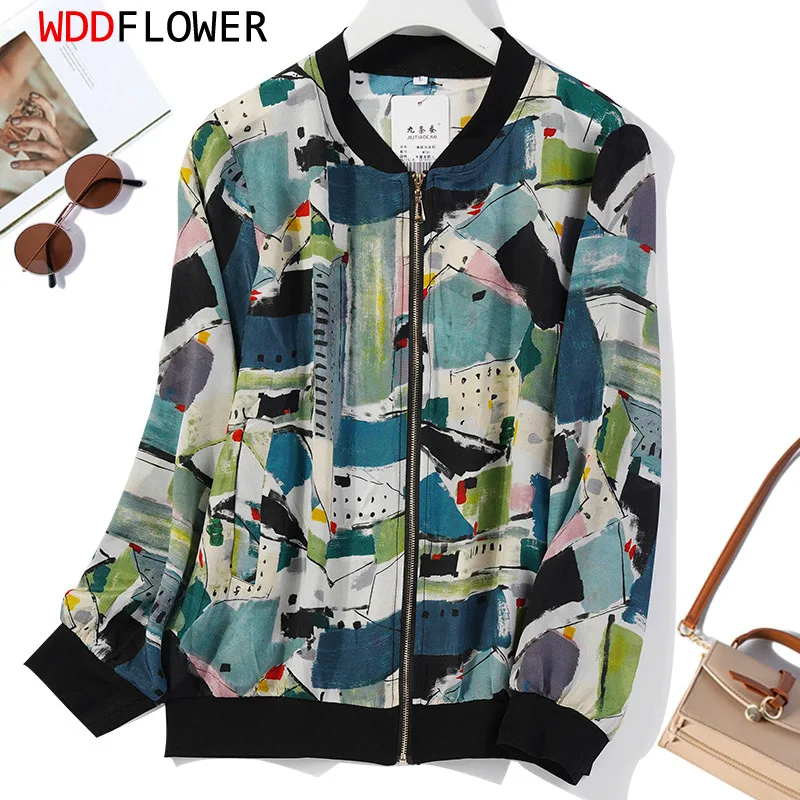 Women's 100% Pure Silk crepe silk thin type scenery printed zip up bomber Jackets Coat Top JN804
Women's 100% Pure Silk crepe silk thin type scenery printed zip up bomber Jackets Coat Top JN804