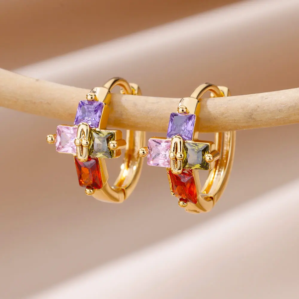 Colorful Zircon Square Cross Earrings For Women Crystal Stainless Steel Hoop Earring Luxury Wedding Bride Jewelry Gift aretes
Colorful Zircon Square Cross Earrings For Women Crystal Stainless Steel Hoop Earring Luxury Wedding Bride Jewelry Gift aretes