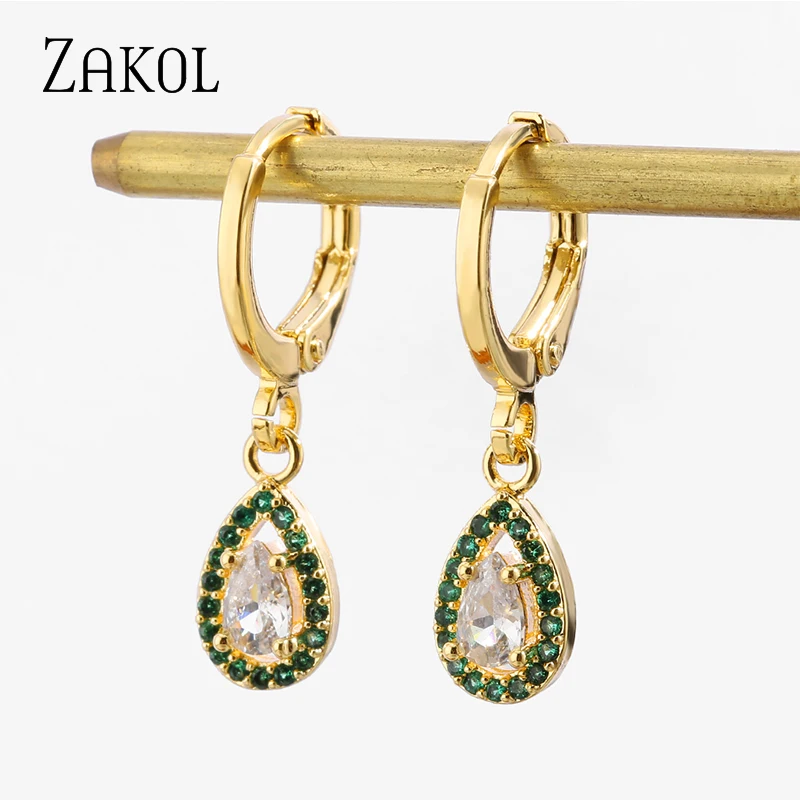 ZAKOL Fashion Gold Color Water Drop Cubic Zirconia Dangle Earrings Green Small CZ Cute Hoop Earring Party Jewelry for Women
ZAKOL Fashion Gold Color Water Drop Cubic Zirconia Dangle Earrings Green Small CZ Cute Hoop Earring Party Jewelry for Women
