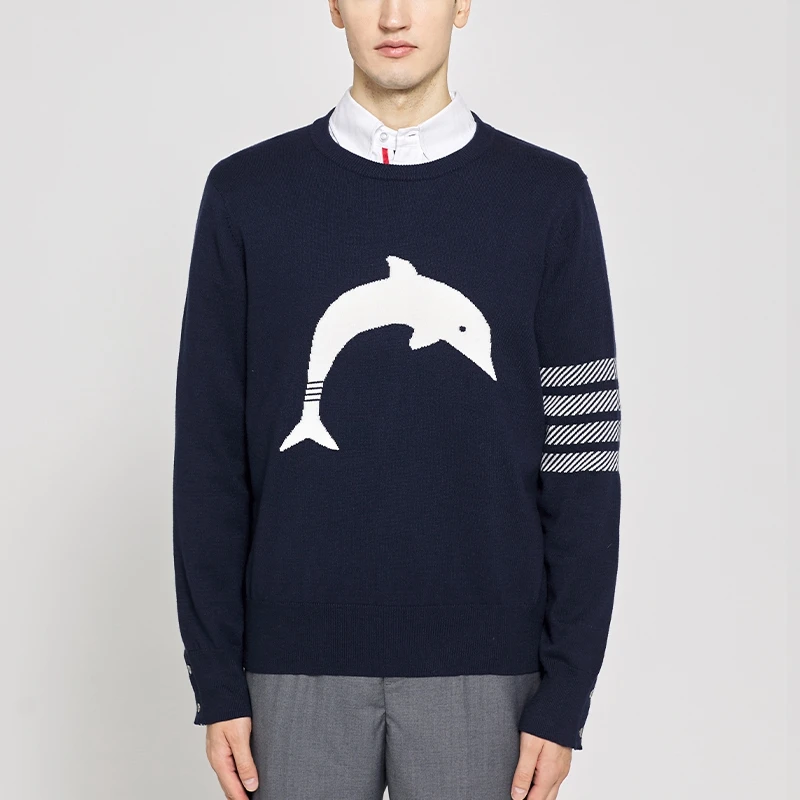 TB THOM Knitted Wool Pullovers Men's Dolphins Embroidery Striped 4-Bar Coats Korean Fashion Casual Brand Striped Sweaters
TB THOM Knitted Wool Pullovers Men's Dolphins Embroidery Striped 4-Bar Coats Korean Fashion Casual Brand Striped Sweaters