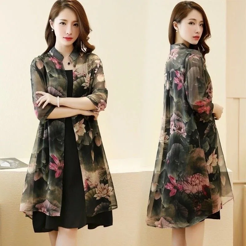 2023 Summer Women Dress Suit Korea Fashion Elegant Chiffon Print Jacket Dress Short Sleeves Two Piece Suit Long Loose Dresses
2023 Summer Women Dress Suit Korea Fashion Elegant Chiffon Print Jacket Dress Short Sleeves Two Piece Suit Long Loose Dresses