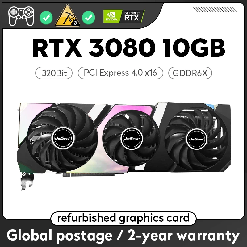 JIESHUO RTX 3080 10G игровая видеокарта rtx 3080 10g HDMI * 1 DP * 3 видеоинтерфейс 8Pin + 8Pin + 8Pin источник питания 256Bit rtx3080 10g
JIESHUO RTX 3080 10G игровая видеокарта rtx 3080 10g HDMI * 1 DP * 3 видеоинтерфейс 8Pin + 8Pin + 8Pin источник питания 256Bit rtx3080 10g