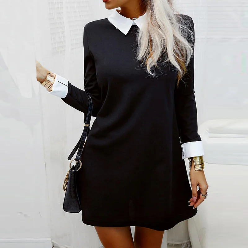 Dresses for Women Color Block Long Sleeve MIni Dress Autumn Office Ladies Elegant Turn Down Collar Casual Short Shirt Dress 2021
Dresses for Women Color Block Long Sleeve MIni Dress Autumn Office Ladies Elegant Turn Down Collar Casual Short Shirt Dress 2021