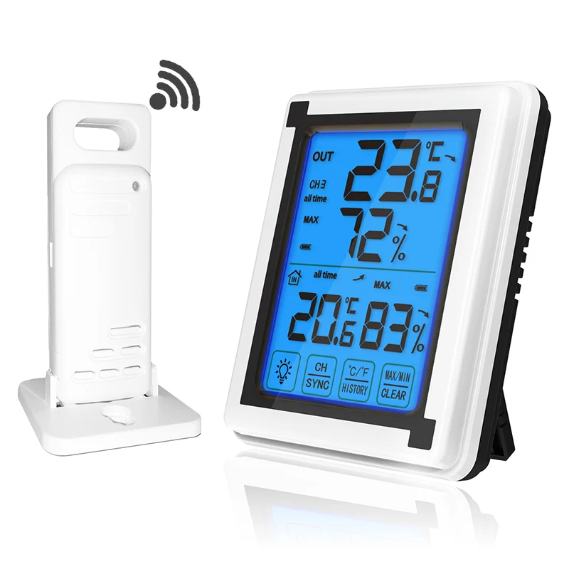 Touch Screen Digital Thermometer Hygrometer Indoor and Outdoor Temperature Sensor Thermometer Household Electronic Thermometers
Touch Screen Digital Thermometer Hygrometer Indoor and Outdoor Temperature Sensor Thermometer Household Electronic Thermometers