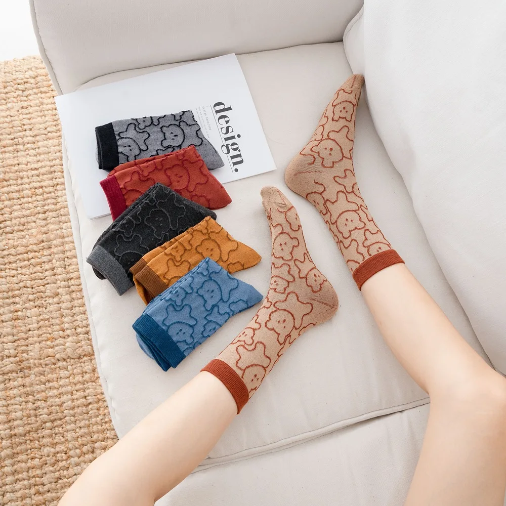 5 Pairs Socks Solid Women Embroidered Bear Long Cute Middle Tube Female Funny Kawaii Japanese Fashion Woman Sweets Style Print
5 Pairs Socks Solid Women Embroidered Bear Long Cute Middle Tube Female Funny Kawaii Japanese Fashion Woman Sweets Style Print