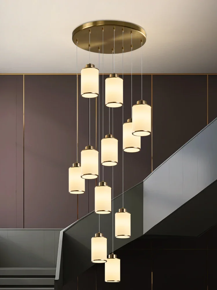 

Stair Chandelier Minimalist Creative New Chinese Duplex Building Villa Hollow Living Room Empty Rotating Staircase Long