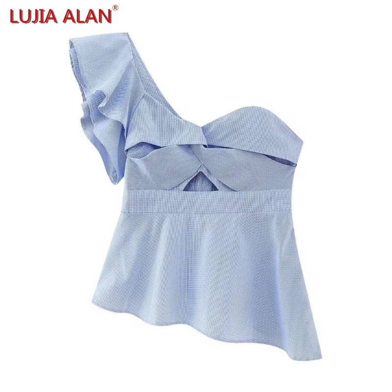 Summer New Women Twist Knot Design Asymmetric Plaid Blouse Female Cascading Ruffle Shirt Casual Back Zip Tops LUJIA ALAN B2127
Summer New Women Twist Knot Design Asymmetric Plaid Blouse Female Cascading Ruffle Shirt Casual Back Zip Tops LUJIA ALAN B2127