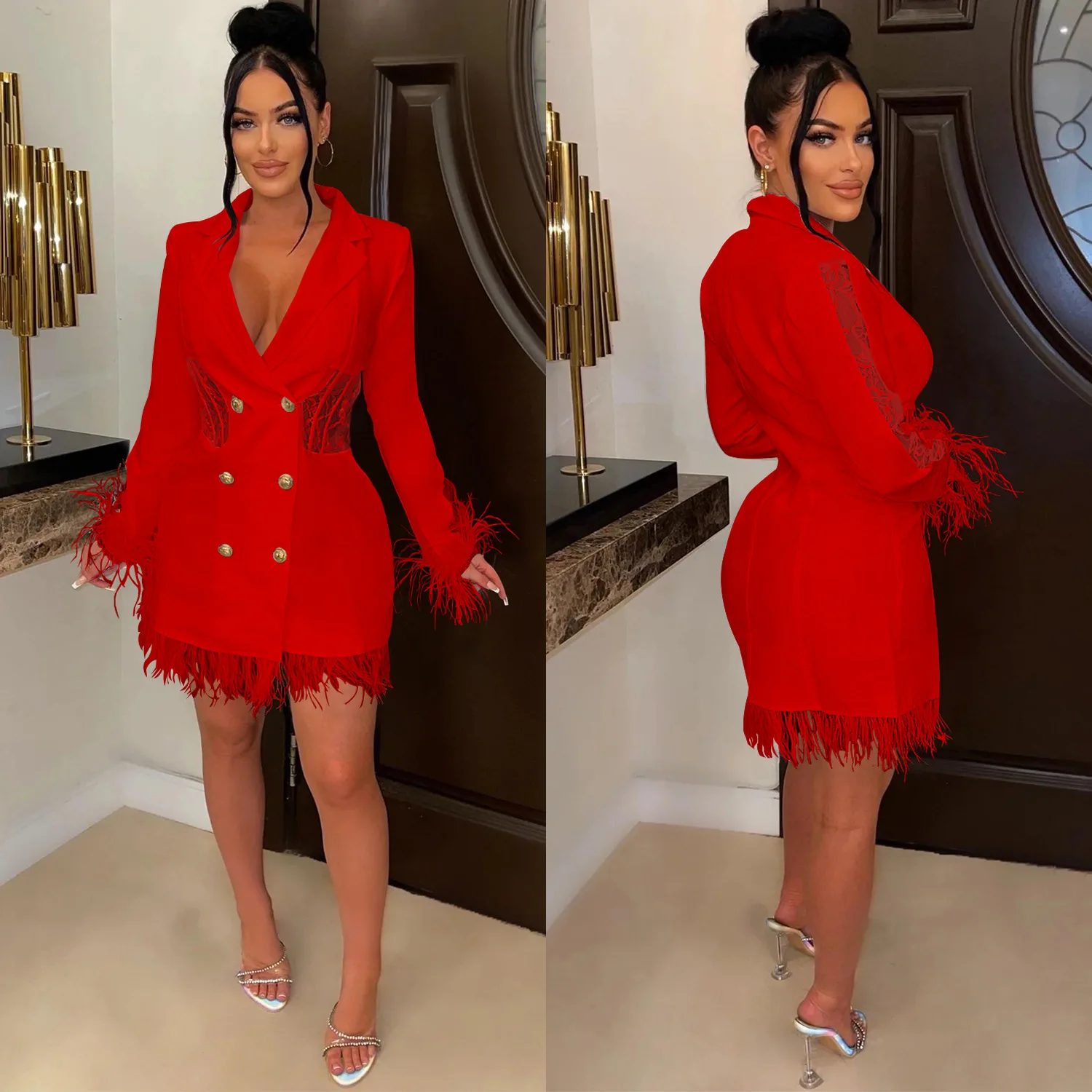 Womens Sexy Hollow Out Tassel Hem Long Sleeve Deep V Mini Dresses Casual Work Office Double Breasted Blazer Dresses Vestidos
Womens Sexy Hollow Out Tassel Hem Long Sleeve Deep V Mini Dresses Casual Work Office Double Breasted Blazer Dresses Vestidos
