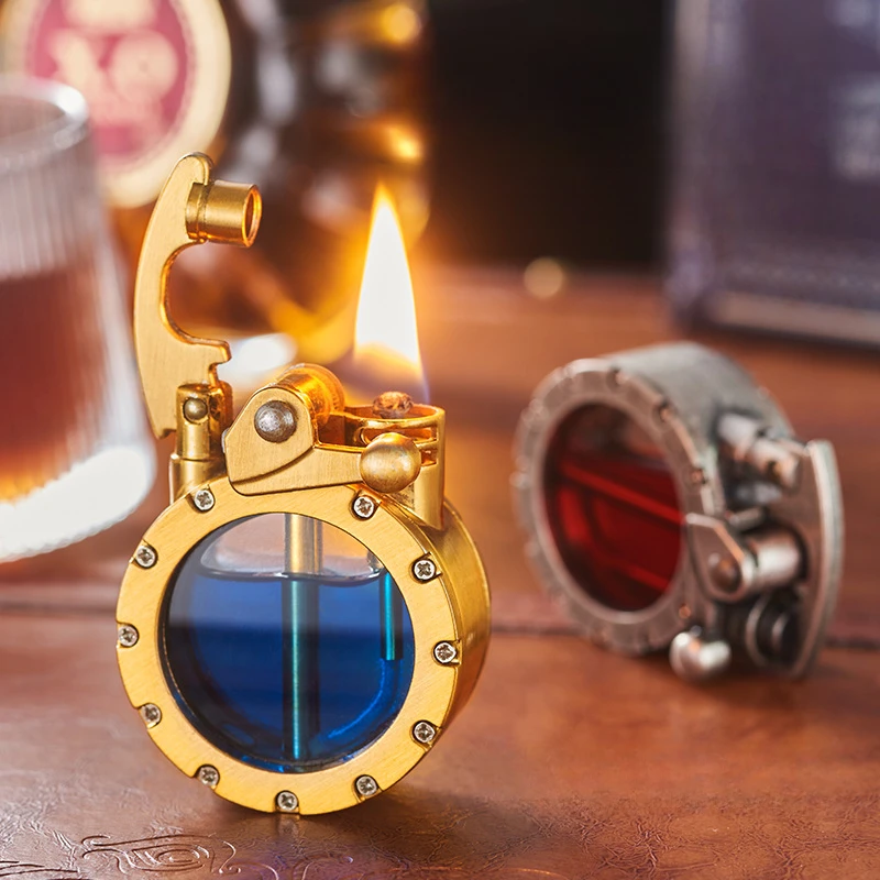 

Креативная керосиновая Зажигалка в стиле ретро, качающийся рычаг, прозрачная видимая бензиновая Зажигалка для топливного бака, Мужская Высококачественная коллекция, подарок для курения