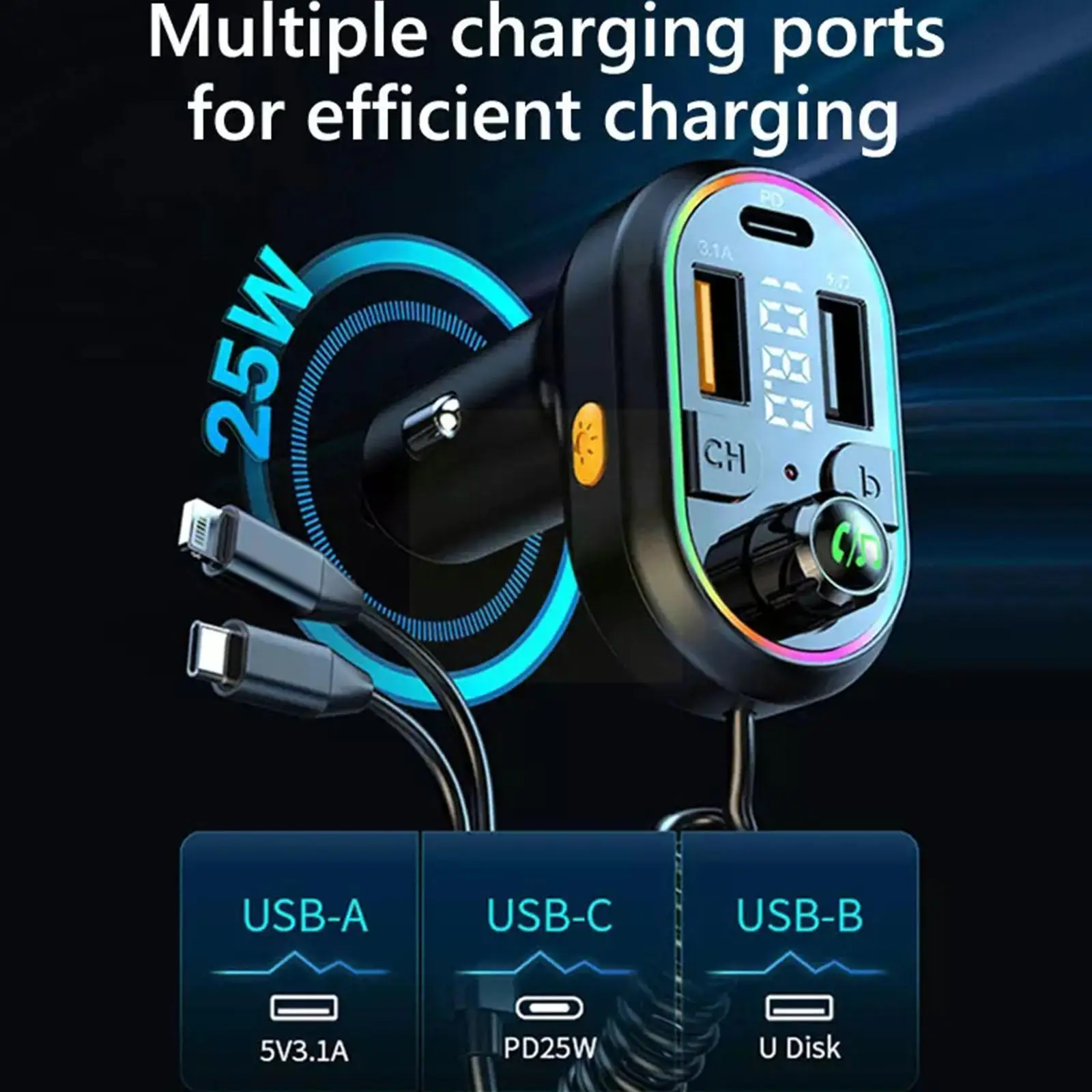 Car Bluetooth 5.0 FM Transmitter Wireless Audio Receiver Cable 25W PD Car Type-C Charge Charging Player Port Apple MP3 Fast I6G3
Car Bluetooth 5.0 FM Transmitter Wireless Audio Receiver Cable 25W PD Car Type-C Charge Charging Player Port Apple MP3 Fast I6G3