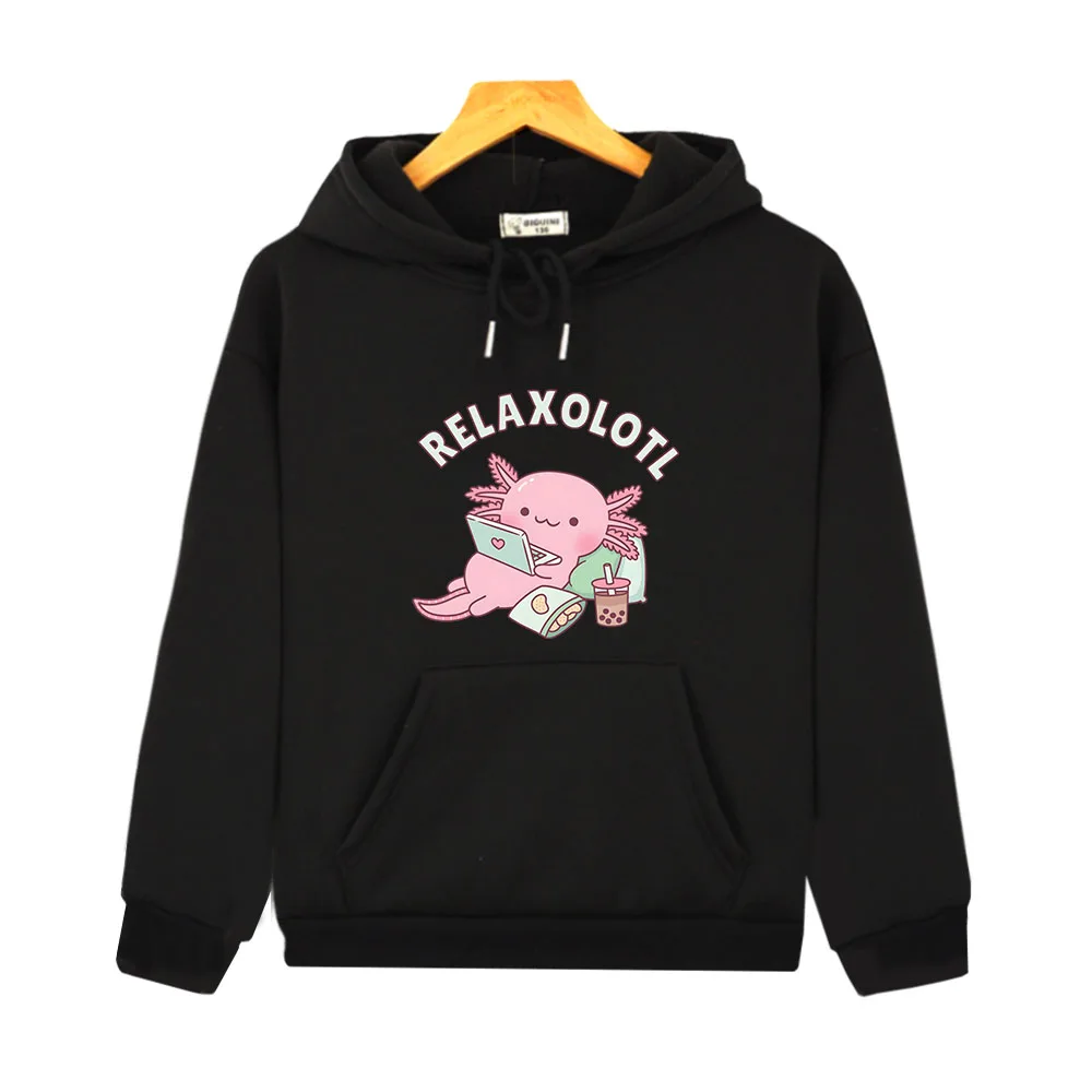 

Симпатичная Расслабляющая Толстовка Axolotl, мультяшная забавная толстовка с графическим изображением, одежда Y2k, Детский Зимний пуловер, толс...