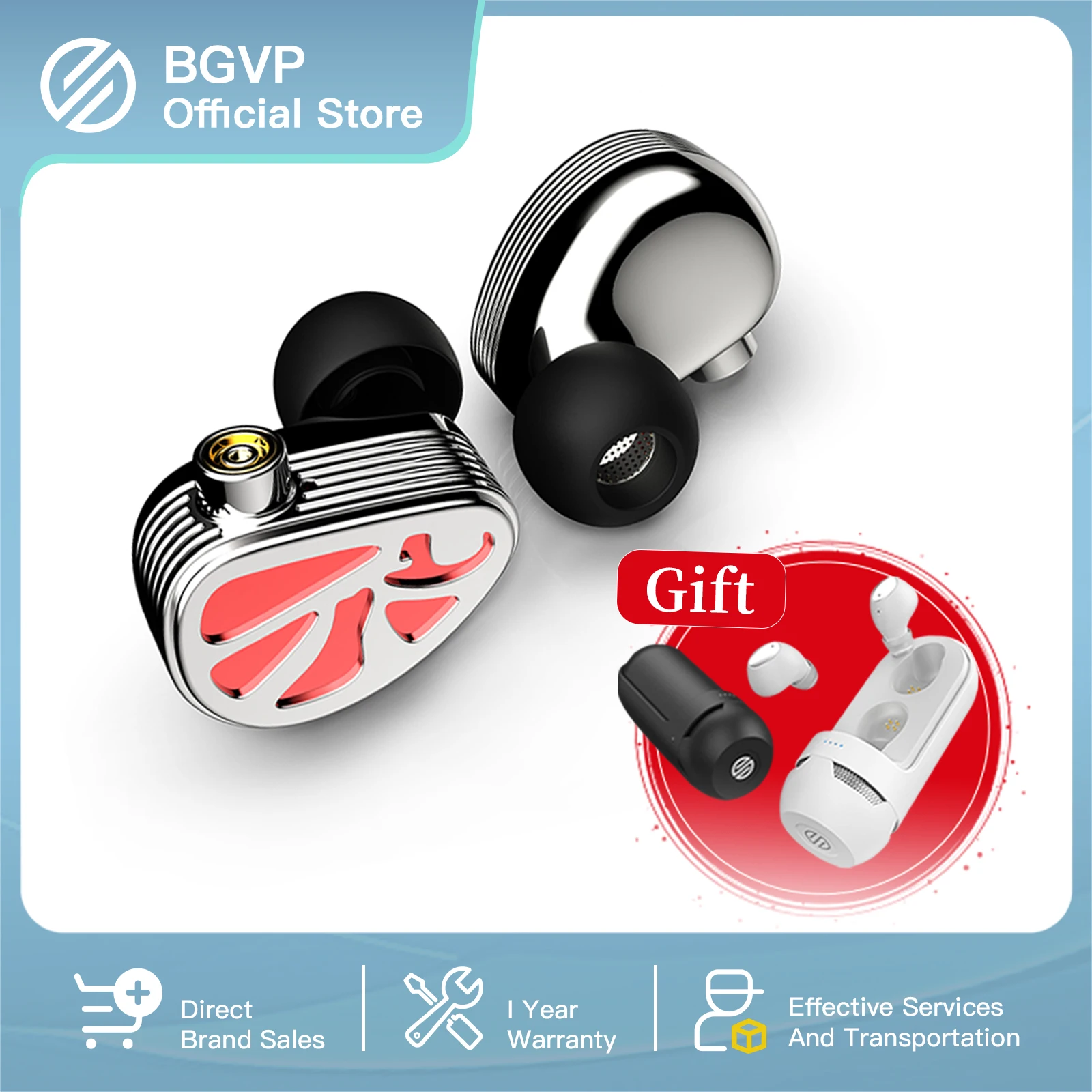 

BGVP THHIFI FACE RED Main 1DD+2BA Hybrid Technology In Ear Metal Earphone With MMCX HiFi Music Sport Headphoens Detachable Cable