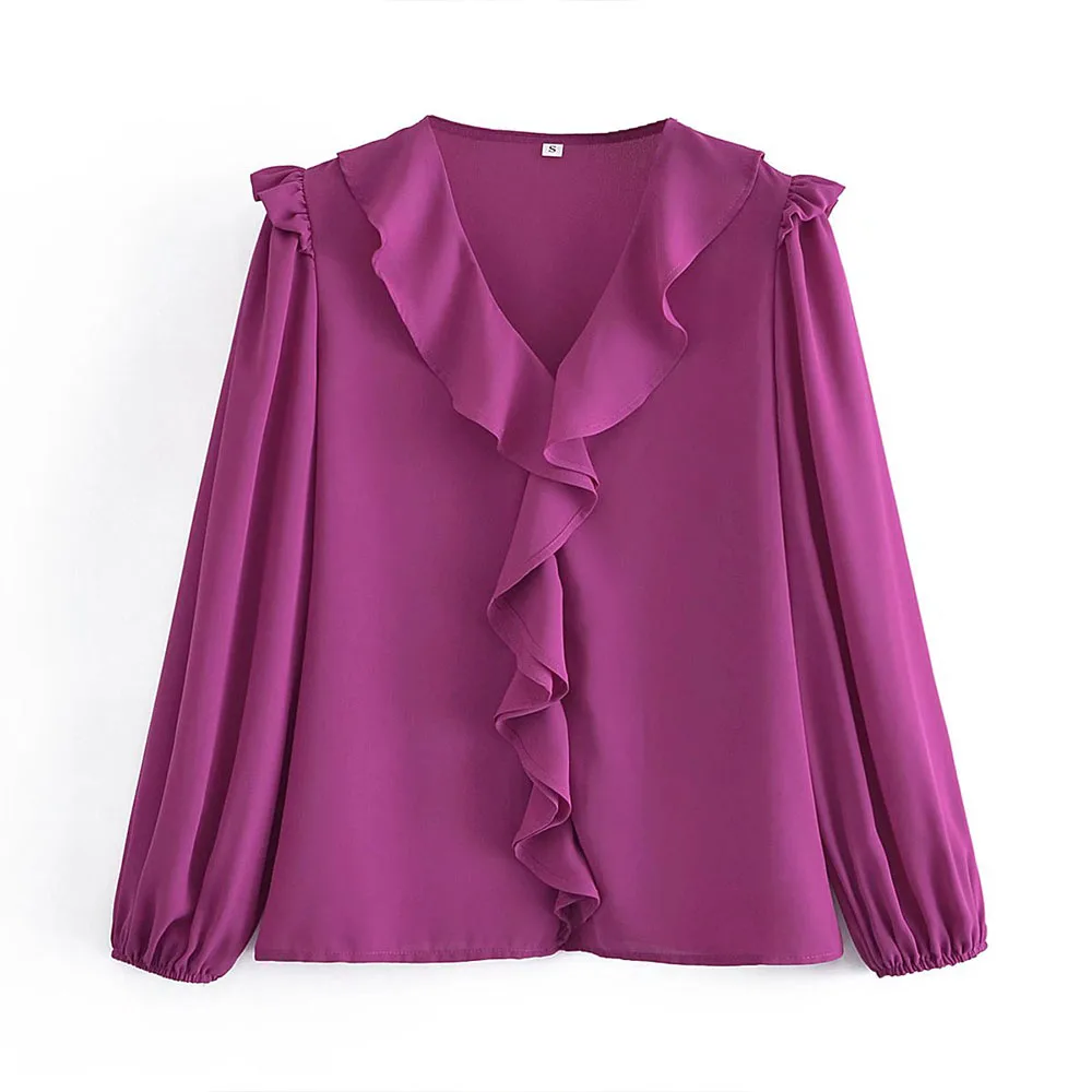 Женская одежда ZATRHMBM, Новая модная женская блузка с длинным рукавом, винтажный фиолетовый шикарный топ с оборками, модные женские блузки с V-о... 
Женская одежда ZATRHMBM, Новая модная женская блузка с длинным рукавом, винтажный фиолетовый шикарный топ с оборками, модные женские блузки с V-о...