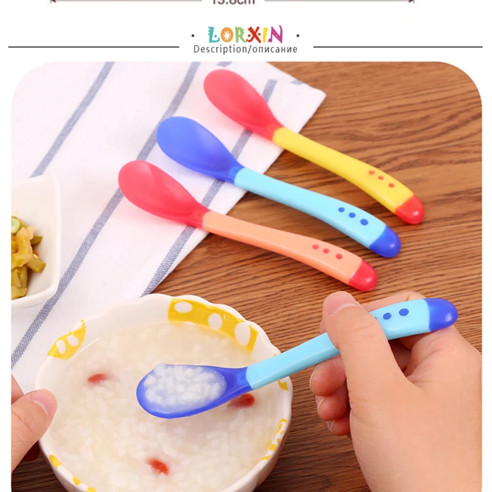 

3 Colors Temperature Sensing Spoon for Kids Boys Girls Silicone Spoon Feeding Baby Spoons Toddler Flatware Drop Shipping