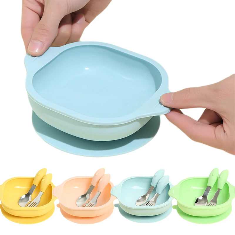 Baby Feeding Set BPA Free Silicone Tableware Set Suction Bowl Plate with Fork Spoon Stainless Steel Spoon with Silicone Handle
Baby Feeding Set BPA Free Silicone Tableware Set Suction Bowl Plate with Fork Spoon Stainless Steel Spoon with Silicone Handle
