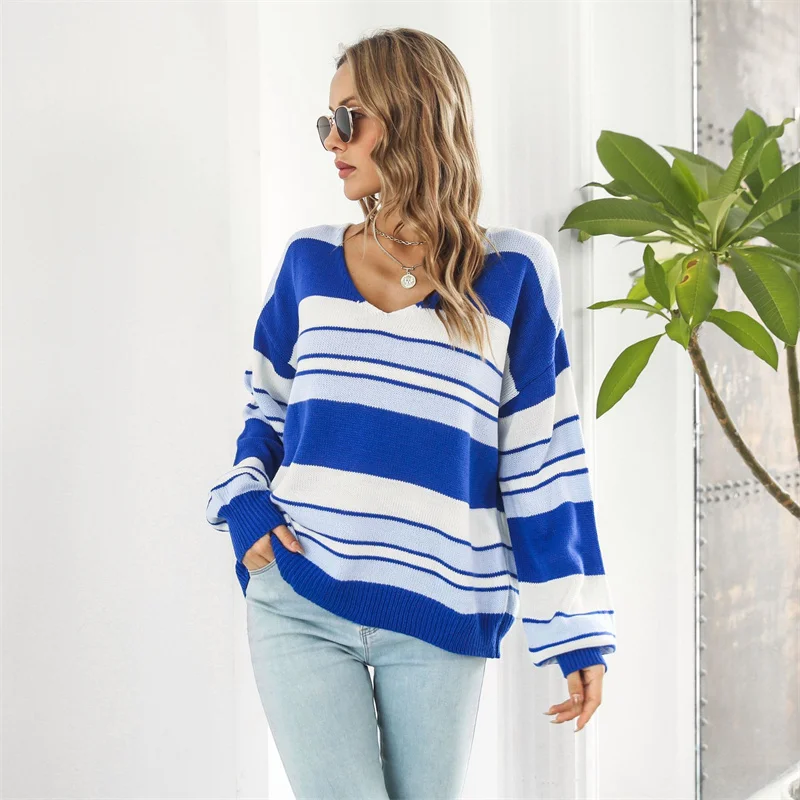 New Striped Gradient V-neck Drop-shoulder Sleeve Sweater Womens Autumn Loose Knit Sweater Pullovers Women Sweater
New Striped Gradient V-neck Drop-shoulder Sleeve Sweater Womens Autumn Loose Knit Sweater Pullovers Women Sweater