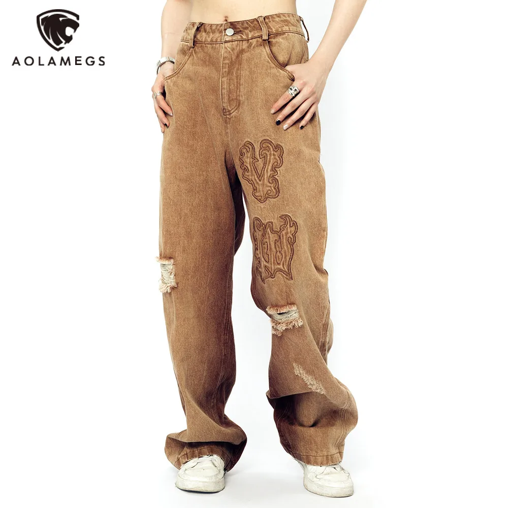 Aolamegs Men's Jeans Punk Hole Ripped Pleated Patch Elastic Waist Straight Jeans Unisex Loose Harajuku High Street Fashion Pants
Aolamegs Men's Jeans Punk Hole Ripped Pleated Patch Elastic Waist Straight Jeans Unisex Loose Harajuku High Street Fashion Pants