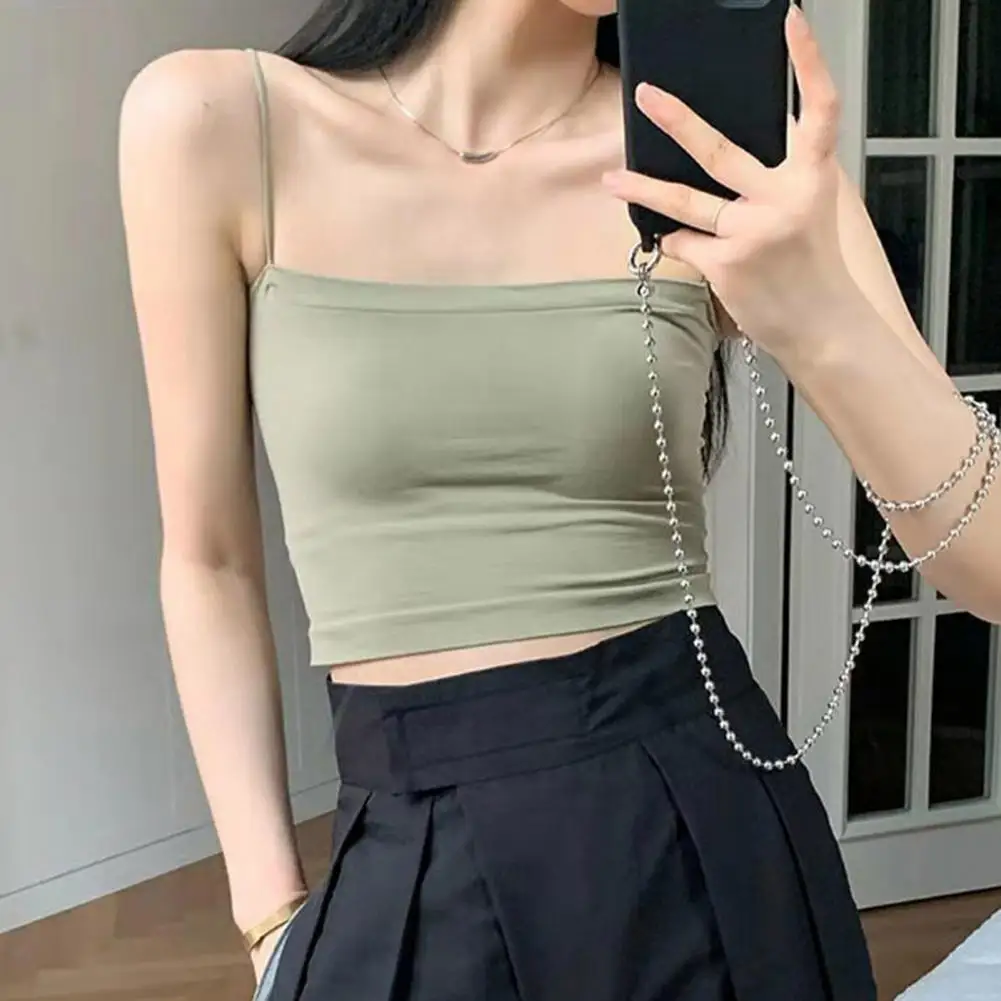 Female Camisole One Piece Fixed Cup Crop Top Short Bra Solid Tank Top Wireless Suspended Underwear Slim Tank Top With Chest Pads
Female Camisole One Piece Fixed Cup Crop Top Short Bra Solid Tank Top Wireless Suspended Underwear Slim Tank Top With Chest Pads