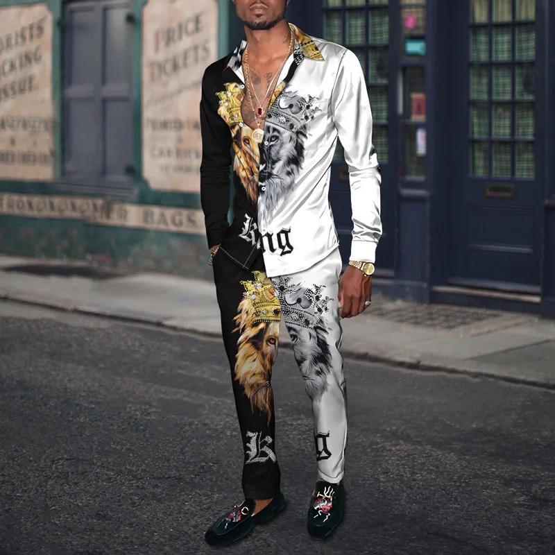 Patchwork Animal Shirt Suit Men's Hawaiian Long Sleeve Shirt + Pants 2 Piece Set Single Breasted Fashion Male Clothes Gentleman
Patchwork Animal Shirt Suit Men's Hawaiian Long Sleeve Shirt + Pants 2 Piece Set Single Breasted Fashion Male Clothes Gentleman