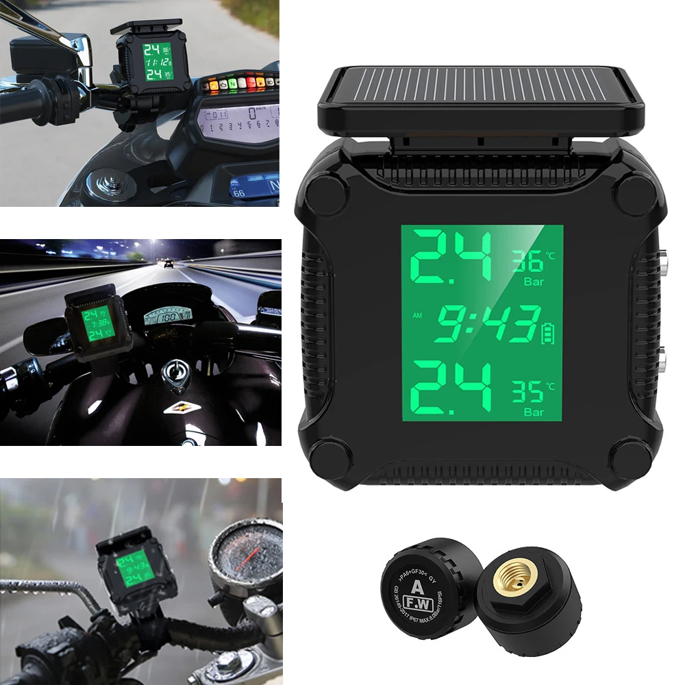 Tire Pressure Monitoring System Solar Power and USB Charging Motorcycle TPMS Temperature Alarm With 2 Sensors Waterproof
Tire Pressure Monitoring System Solar Power and USB Charging Motorcycle TPMS Temperature Alarm With 2 Sensors Waterproof