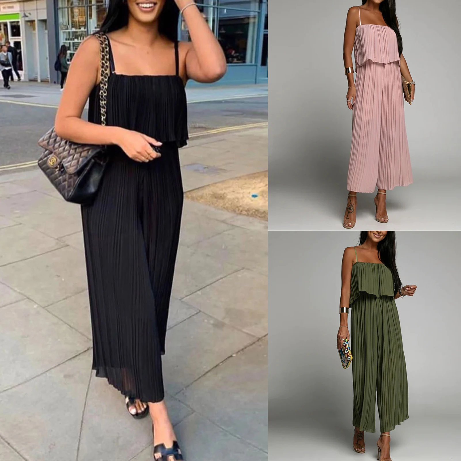 Summer Sling Jumpsuit Square Neck Sleeveless Solid Colour Women's Jumpsuit Loose Thin Casual One Piece Outfit
Summer Sling Jumpsuit Square Neck Sleeveless Solid Colour Women's Jumpsuit Loose Thin Casual One Piece Outfit