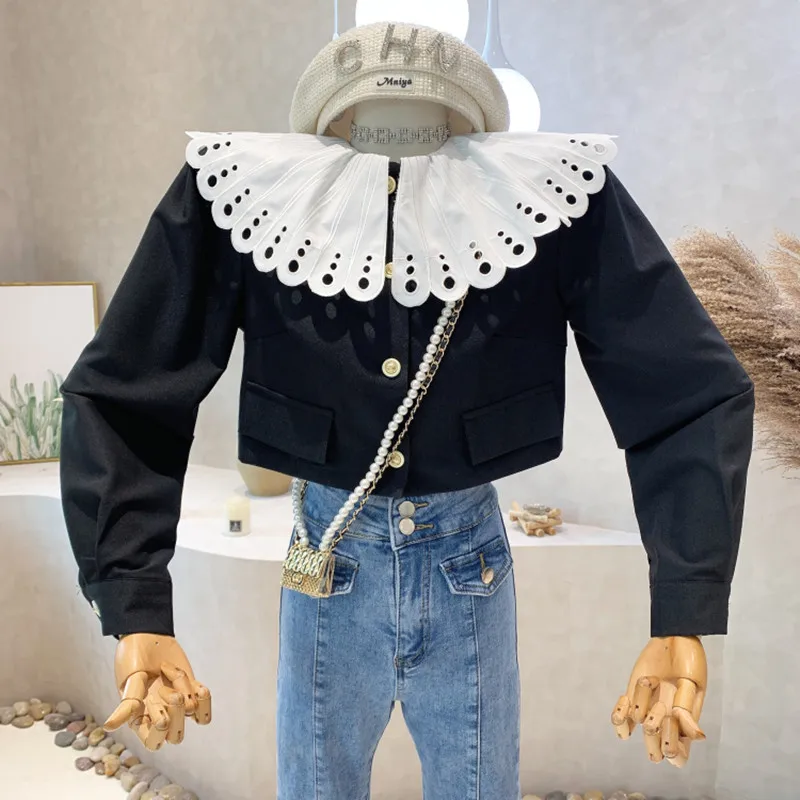 Niche Design New Women's Clothing 2022 Spring Hollow Out Doll Collar Long Sleeve Shirt Short Tops Blouse Cardigan Chemise Femme
Niche Design New Women's Clothing 2022 Spring Hollow Out Doll Collar Long Sleeve Shirt Short Tops Blouse Cardigan Chemise Femme