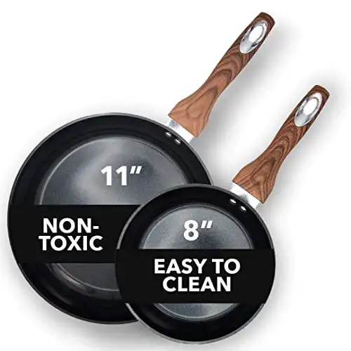 

8 ”& 11” Frypan Combo Pack с деревянной ручкой и алюминиевым корпусом-черный
