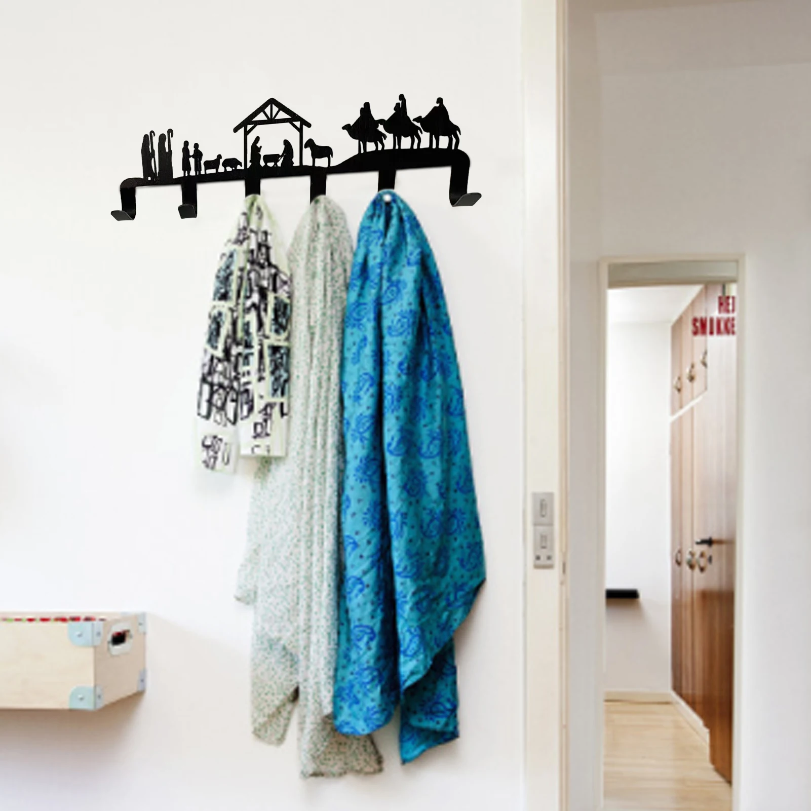 Nativity Manger Design Key Holder 6 Hooks Wall-Mounted Key Holder Black Iron Hook Wall Coat Hook Rack Hanger Decorative Key
Nativity Manger Design Key Holder 6 Hooks Wall-Mounted Key Holder Black Iron Hook Wall Coat Hook Rack Hanger Decorative Key