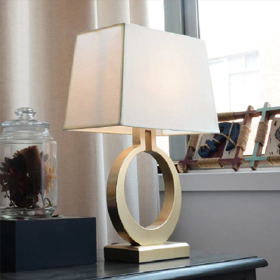 

LukLoy Modern LED Table Lamps White Rectangular Shade for Living Room Family Bedroom Bedside Office Gold Metal Nightstand Lamp