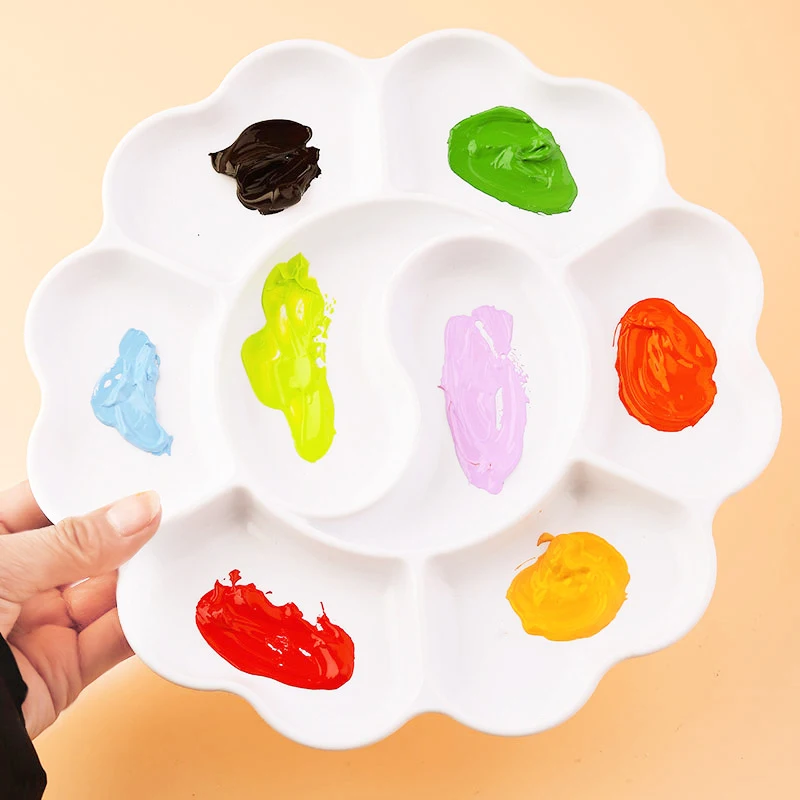 

White Plastic Plum Blossom Shape Palette Color Mixing Paint Palette Tray For Watercolor Gouache Acrylic Painting Art Supplies