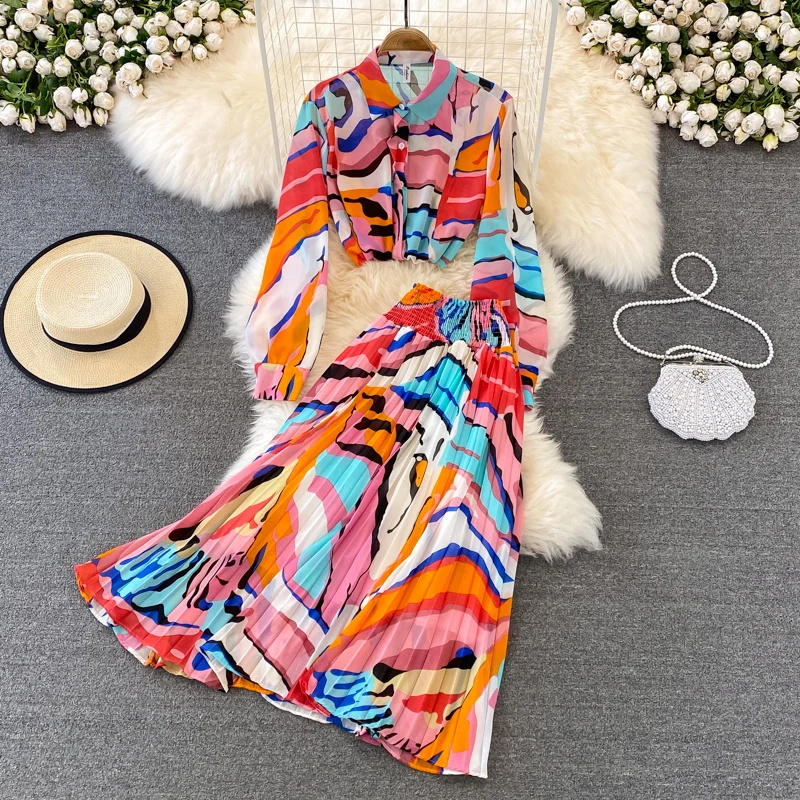 Fashion 2 Pieces Women Skirts Sets Summer 2022 Printed Chiffon Striped Shirts And A-Line Skirts Female Clothing Suits
Fashion 2 Pieces Women Skirts Sets Summer 2022 Printed Chiffon Striped Shirts And A-Line Skirts Female Clothing Suits