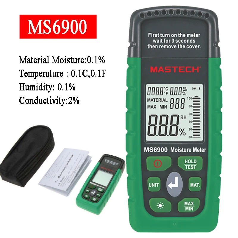 Mastech MS6900 Higrometre MS6900 Mini Digital Moisture Meter Wood/ Lumber/Concrete Buildings Humidity Tester with LCD Display
Mastech MS6900 Higrometre MS6900 Mini Digital Moisture Meter Wood/ Lumber/Concrete Buildings Humidity Tester with LCD Display