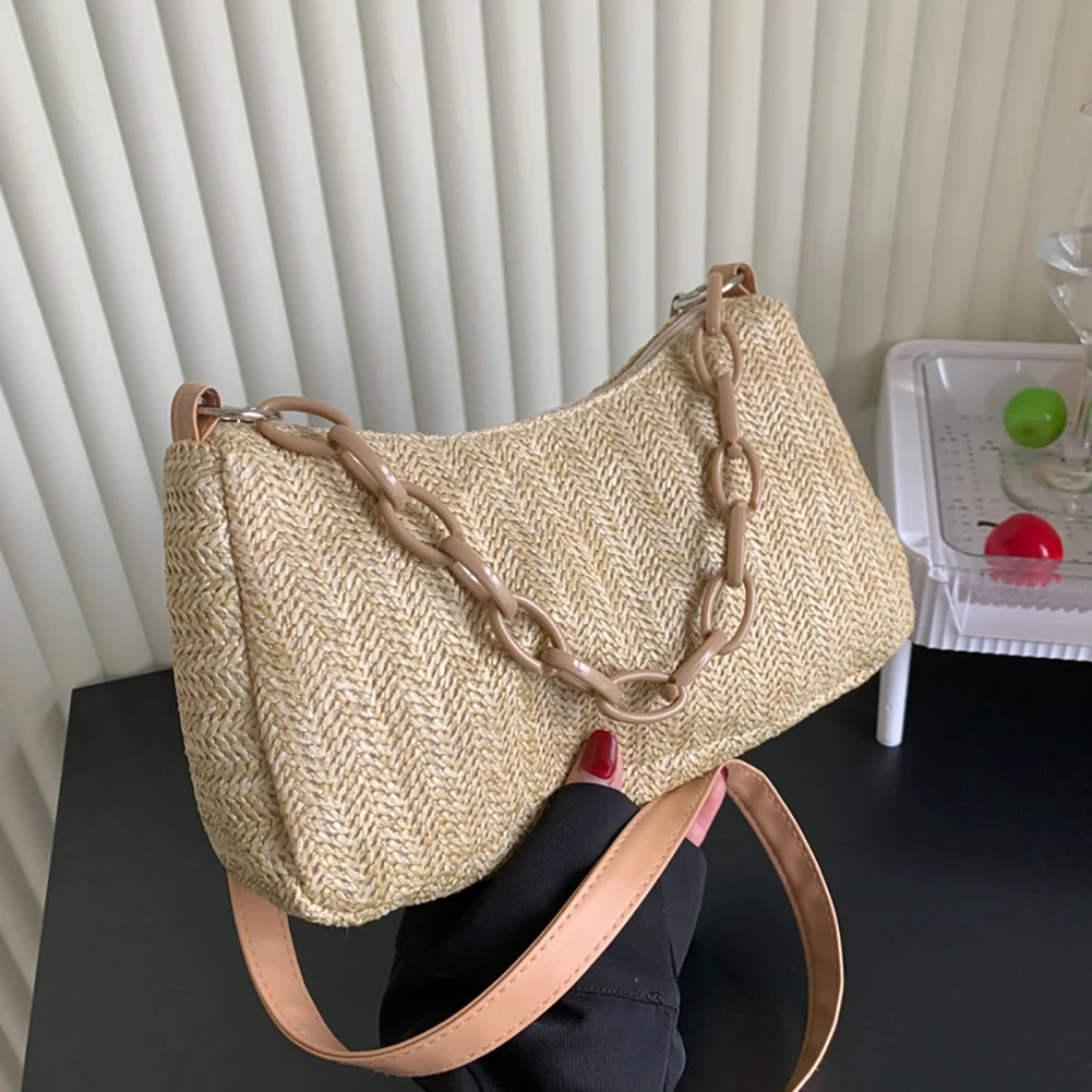 Fashion Straw Women Shoulder Messenger Bag Handbag Hand-woven Female Acrylic Chain Beach Holiday Simple Purse Cross-body Bags 
Fashion Straw Women Shoulder Messenger Bag Handbag Hand-woven Female Acrylic Chain Beach Holiday Simple Purse Cross-body Bags