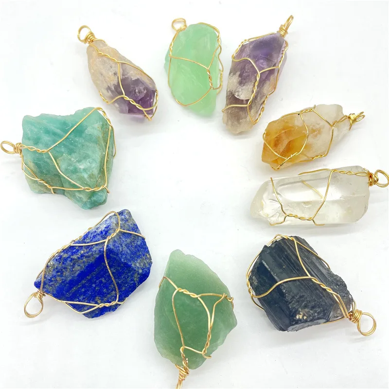 

15pcs Natural Raw Ore Gem Stone Quartz Yellow Crystal Lapis Irregular Pendant Charms For DIY Jewelry Making Necklace Accessories