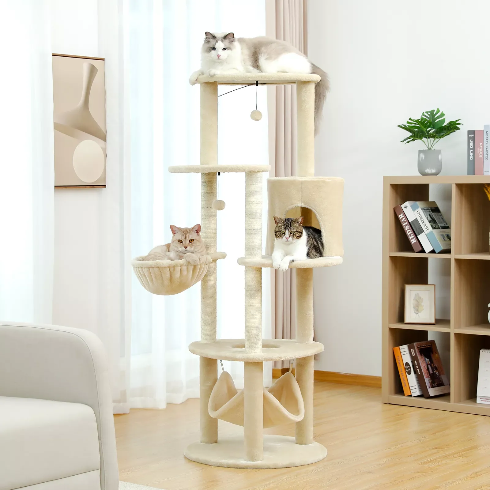 Multi-Functional Cat Tree Tall Cat Tower for Indoor Cats with Cozy Hammock Scratching Post and Soft Condo for Medium and Kitten
Multi-Functional Cat Tree Tall Cat Tower for Indoor Cats with Cozy Hammock Scratching Post and Soft Condo for Medium and Kitten