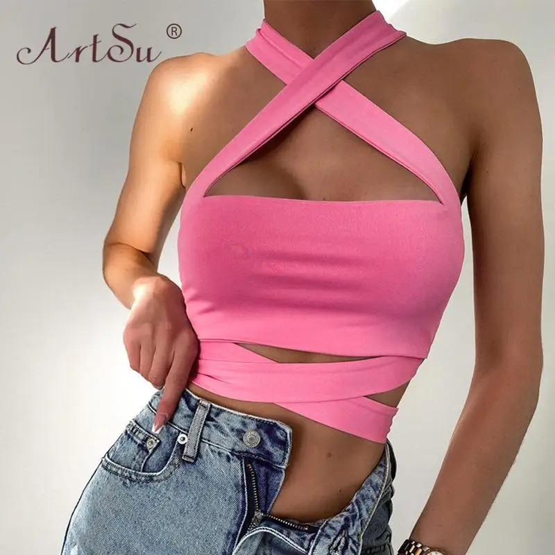 ArtSu Women Fashion Sexy Halter Cross Crop Tops Female Solid Color Backless Lace Up Skinny Party Vest 2022 New Summer ANDYVE425
ArtSu Women Fashion Sexy Halter Cross Crop Tops Female Solid Color Backless Lace Up Skinny Party Vest 2022 New Summer ANDYVE425